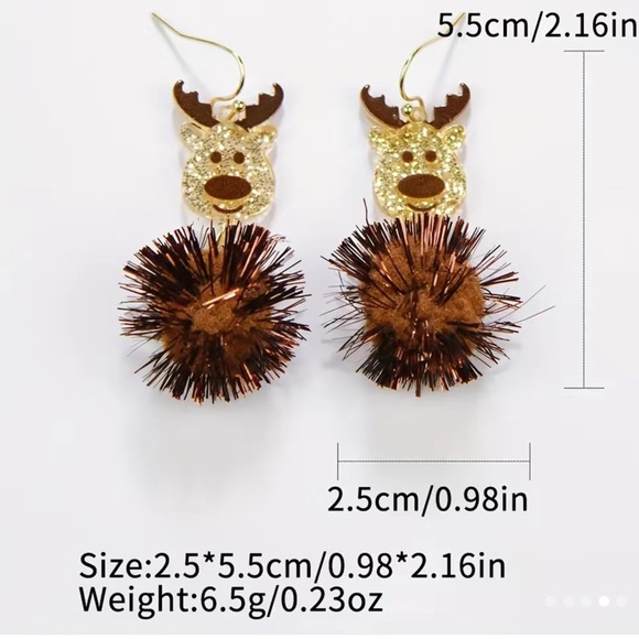 🦌 🎄 NWT- Christmas Reindeer Glitter Puffs Earrings🎄🦌 - Picture 3 of 3